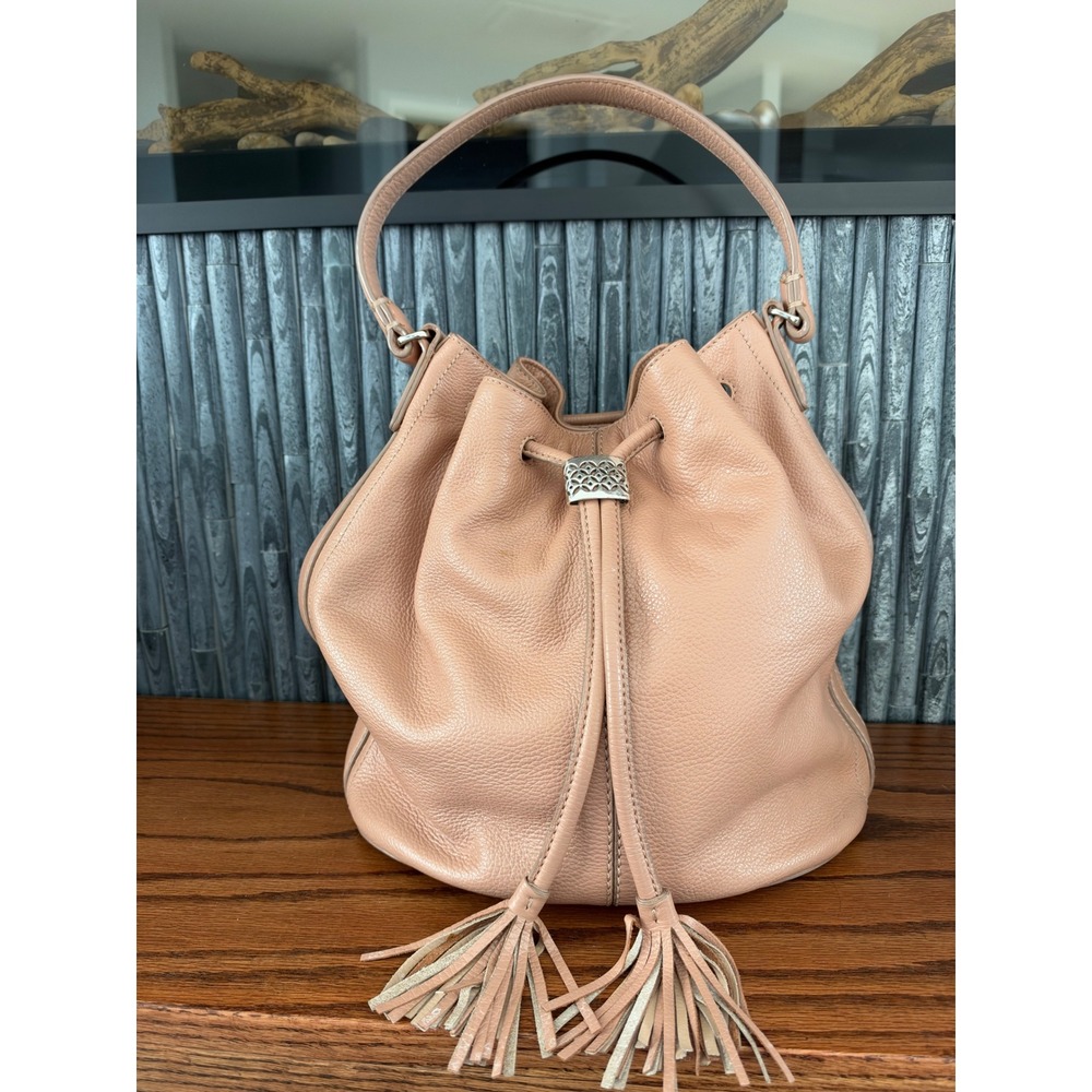 Brighton calliope  Pebbled Leather Drawstring Bucket Bag Tassel U232449